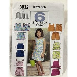 Butterick 3832 Girls Summer Outfit Pattern Sz 2-5 Skort Shorts Cami Uncut
